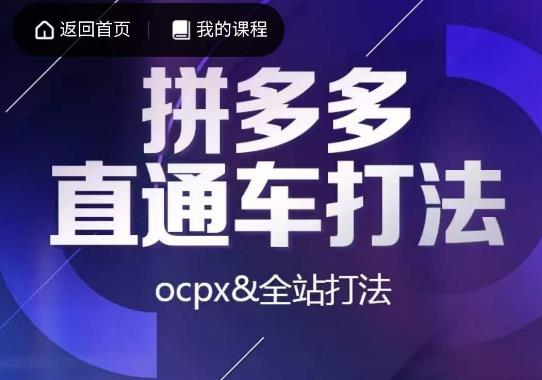 互力·拼多多直通车打法，ocpx&全站打法第一学习库-致力于各大收费VIP教程和网赚项目分享第一学习库