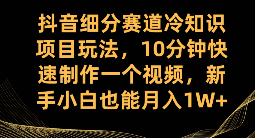 抖音细分赛道冷知识项目玩法，10分钟快速制作一个视频，新手小白也能月入1W 【揭秘】一点库资源-致力于各大收费VIP教程和网赚项目分享一点库资源