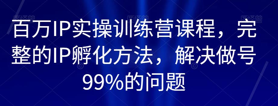 百万IP实操训练营课程，完整的IP孵化方法，解决做号99%的问题一点库资源-致力于各大收费VIP教程和网赚项目分享一点库资源