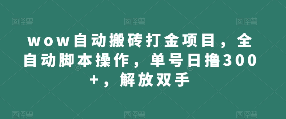 wow自动搬砖打金项目，全自动脚本操作，单号日撸300 ，解放双手【揭秘】第一学习库-致力于各大收费VIP教程和网赚项目分享第一学习库