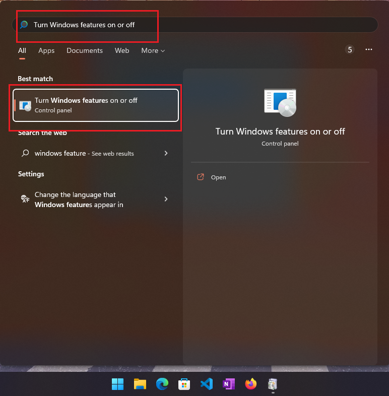 Search Windows Features