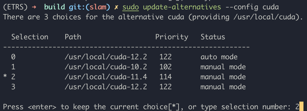 update-alternatives cuda