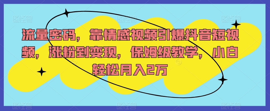 流量密码，靠情感视频引爆抖音短视频，涨粉到变现，保姆级教学，小白轻松月入2万【揭秘】一点库资源-致力于各大收费VIP教程和网赚项目分享一点库资源