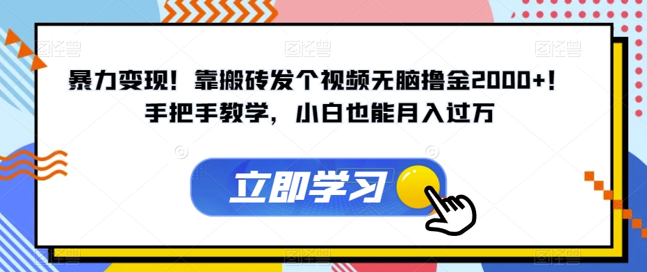 暴力变现！靠搬砖发个视频无脑撸金2000 ！手把手教学，小白也能月入过万【揭秘】第一学习库-致力于各大收费VIP教程和网赚项目分享第一学习库