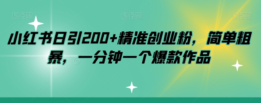 小红书日引200 精准创业粉，简单粗暴，一分钟一个爆款作品【揭秘】第一学习库-致力于各大收费VIP教程和网赚项目分享第一学习库