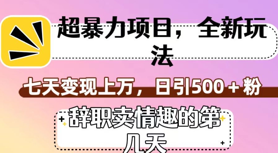 超暴利项目，全新玩法（辞职卖情趣的第几天），七天变现上万，日引500 粉【揭秘】一点库资源-致力于各大收费VIP教程和网赚项目分享一点库资源