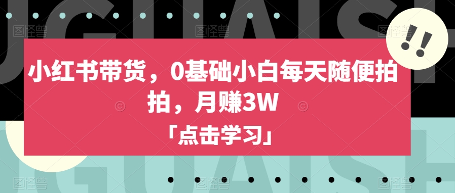 小红书带货，0基础小白每天随便拍拍，月赚3W【揭秘】第一学习库-致力于各大收费VIP教程和网赚项目分享第一学习库