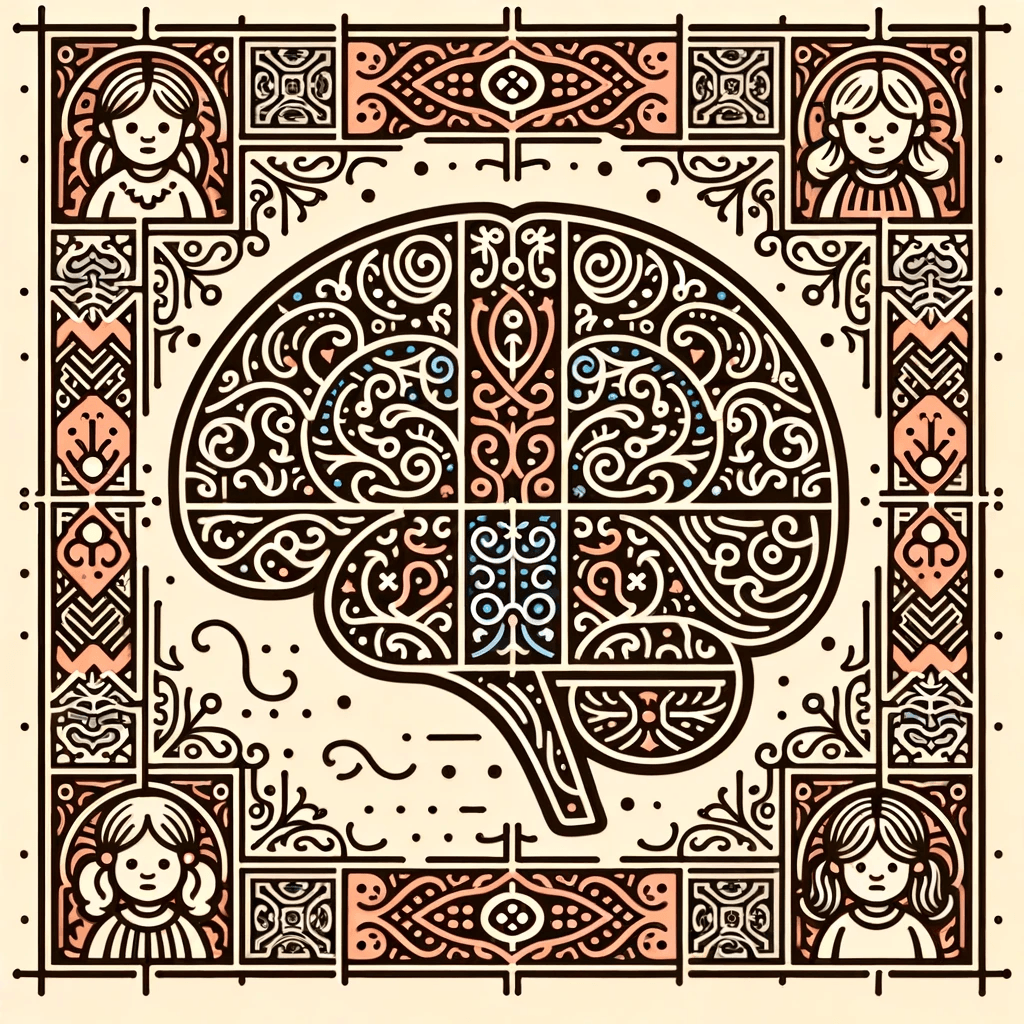 DALL·E 2023-10-25 15.03.02 - Monogram design with intricate patterns representing a child's brain, highlighting areas influenced by language learning. The monogram incorporates el.png