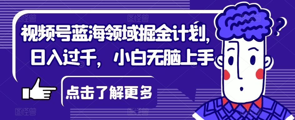 视频号蓝海领域掘金计划，日入过千，小白无脑上手【揭秘】一点库资源-致力于各大收费VIP教程和网赚项目分享一点库资源