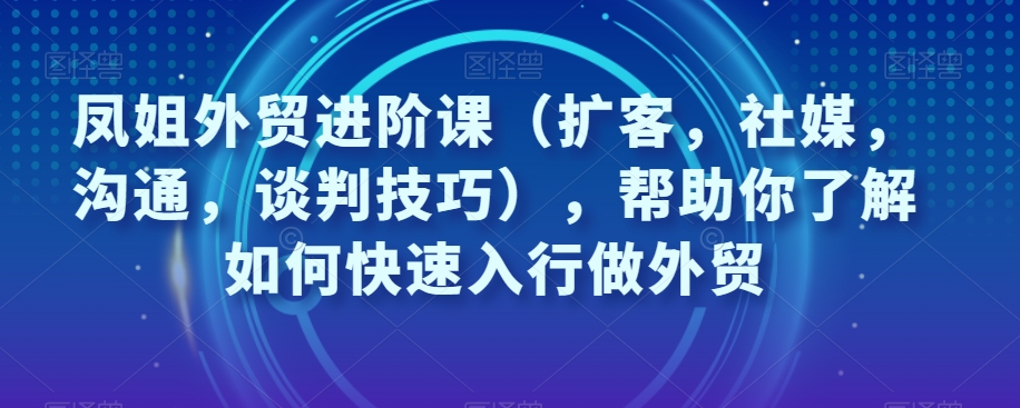 凤姐外贸进阶课（扩客，社媒，沟通，谈判技巧），帮助你了解如何快速入行做外贸第一学习库-致力于各大收费VIP教程和网赚项目分享第一学习库