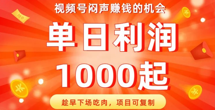 视频号闷声赚钱的机会，趁早下场吃肉，项目可复制，单日利润1000起【揭秘】一点库资源-致力于各大收费VIP教程和网赚项目分享一点库资源