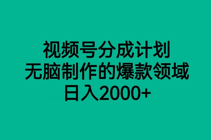 视频号分成计划，无脑制作的爆款领域，日入2000一点库资源-致力于各大收费VIP教程和网赚项目分享一点库资源