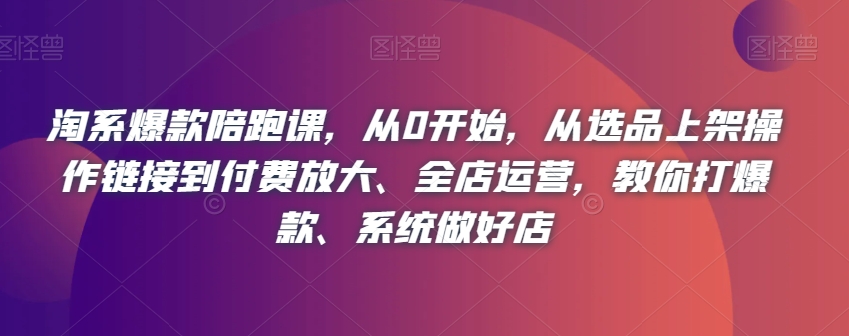 淘系爆款陪跑课，从0开始，从选品上架操作链接到付费放大、全店运营，教你打爆款、系统做好店第一学习库-致力于各大收费VIP教程和网赚项目分享第一学习库