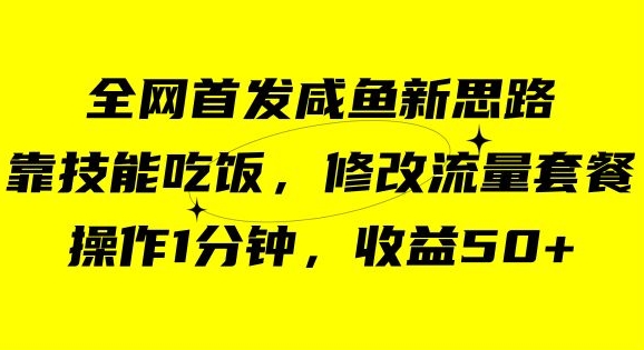 咸鱼冷门新玩法，靠“技能吃饭”，修改流量套餐，操作1分钟，收益50【揭秘】第一学习库-致力于各大收费VIP教程和网赚项目分享第一学习库