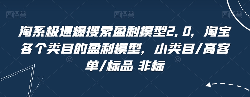 淘系极速爆搜索盈利模型2.0，淘宝各个类目的盈利模型，小类目 高客单 标品 非标第一学习库-致力于各大收费VIP教程和网赚项目分享第一学习库