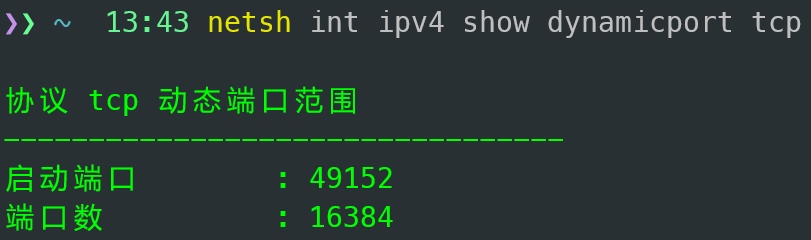 查看保留的端口范围