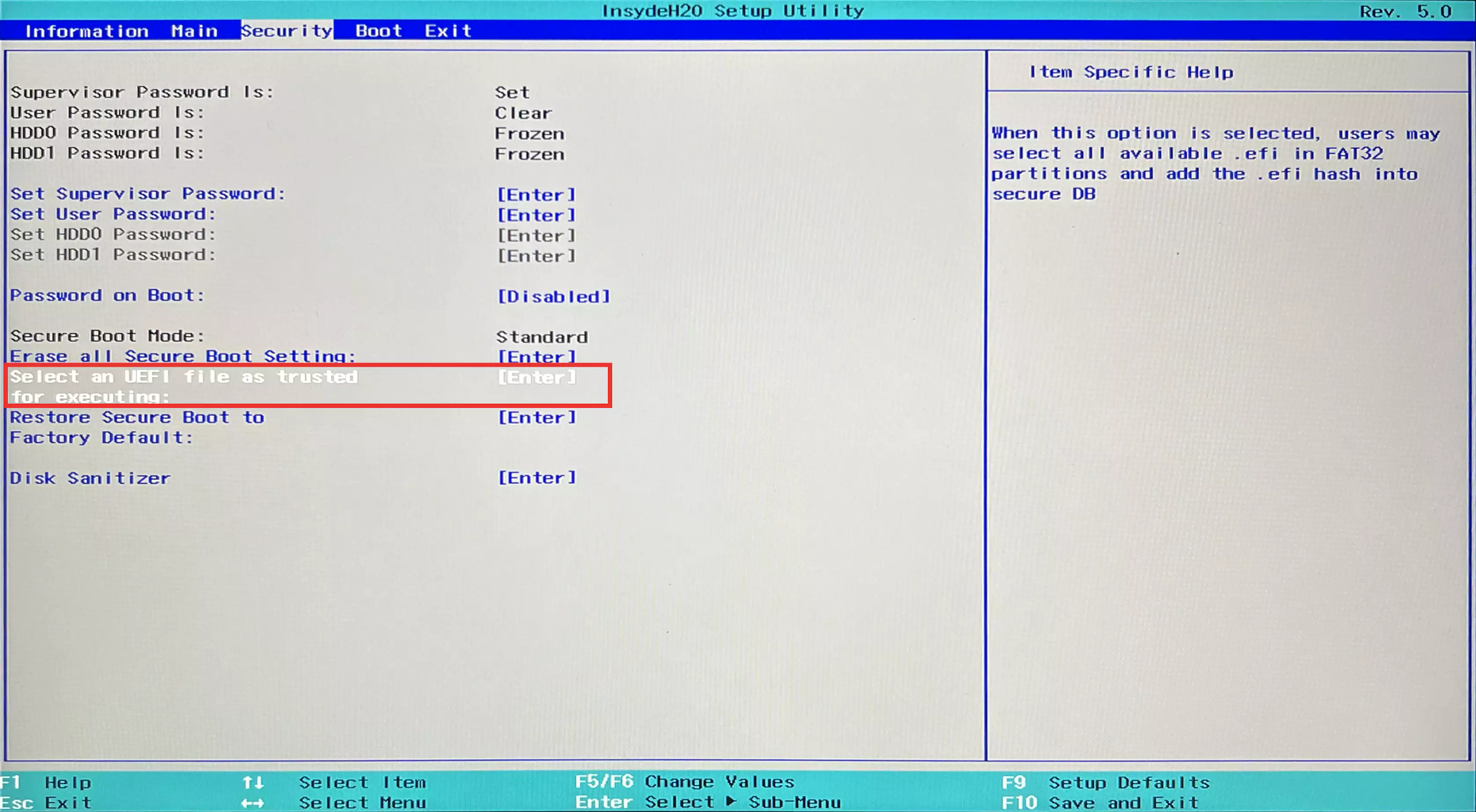 Select an UEFI file as trusted for executing.webp