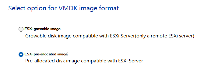 ESXi per-allocated image