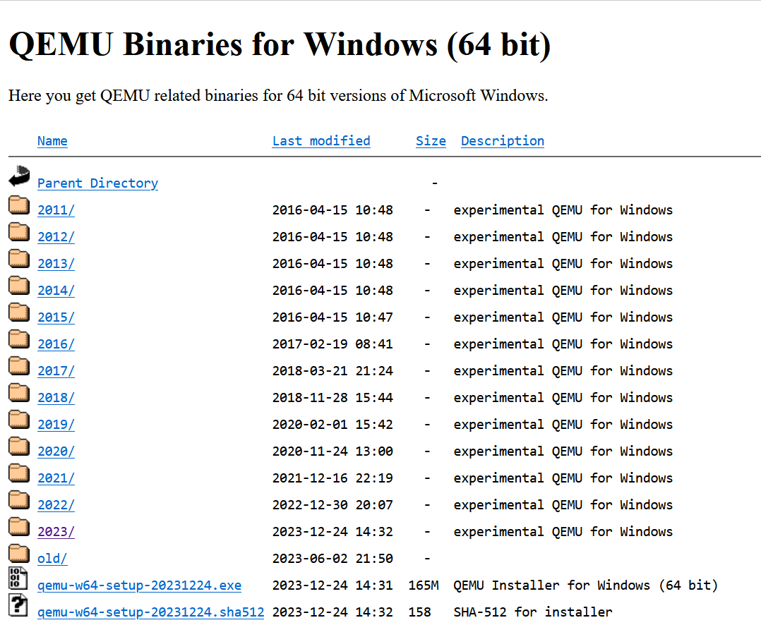 Qemu for Windows build 文件页面