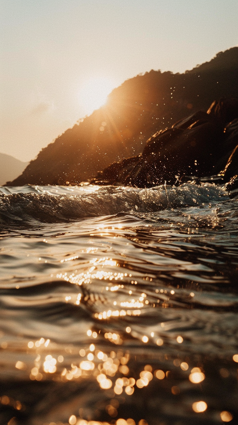 The sea was sparkling against the setting sun, and the hills looked still and beautiful.