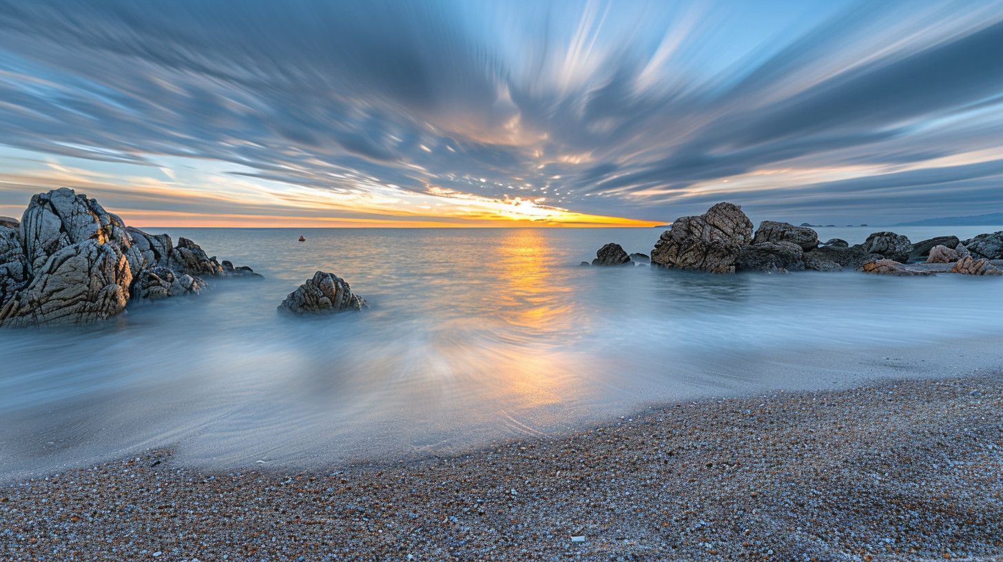 The waves are crashing, the sky is colorful, and the beaches are peaceful and charming.