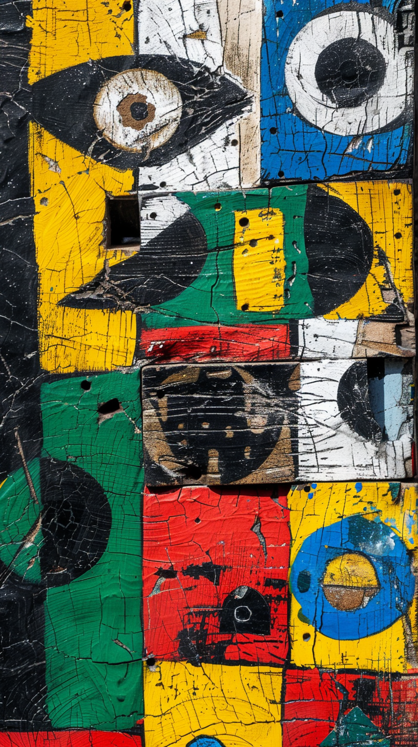 Board colorful pattern, black circle small white circle center, visual rich eye-catching.