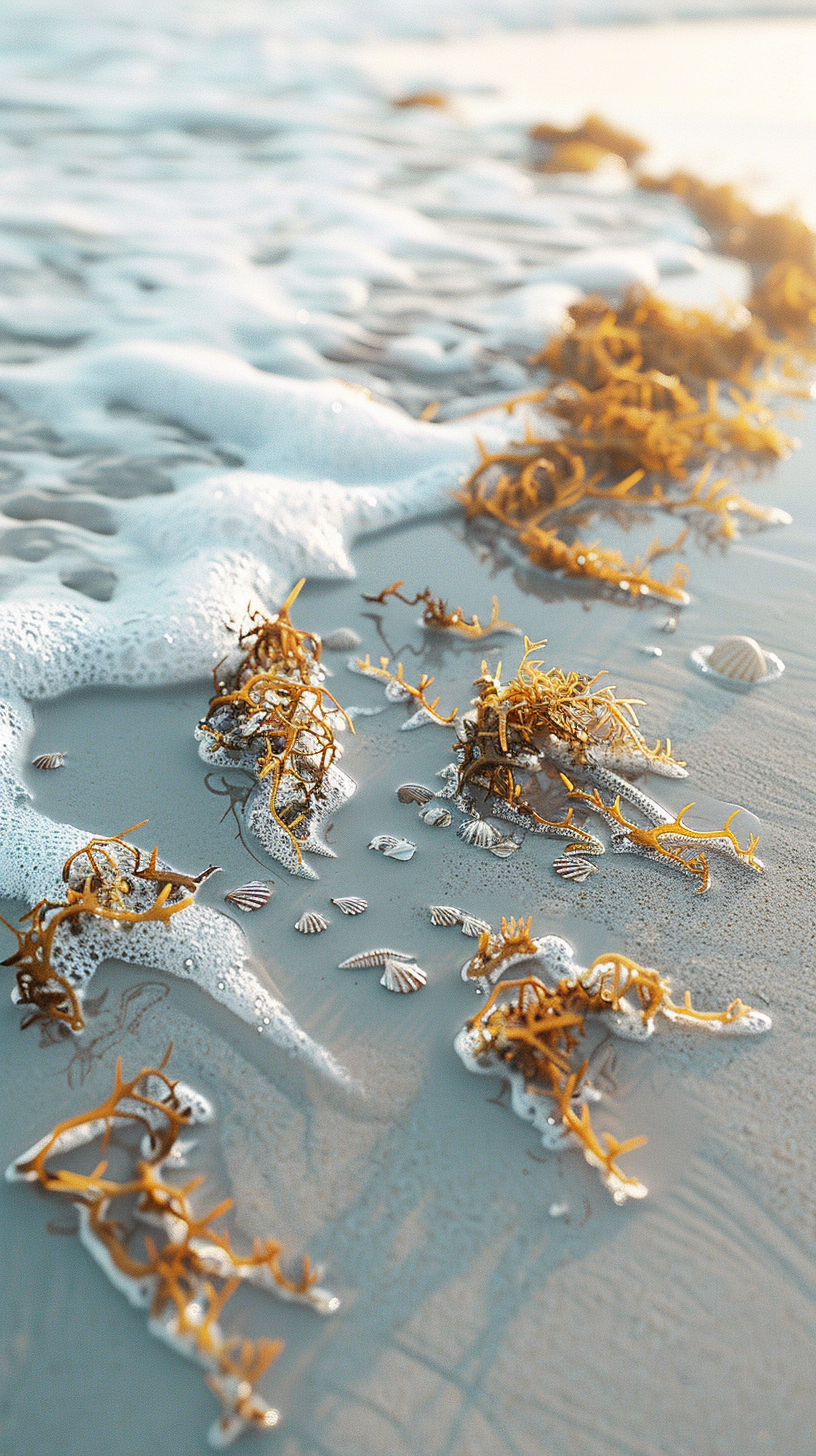 The seaweed curls, the shells fall, the waves pat, the sun shines, and the beach is quiet.