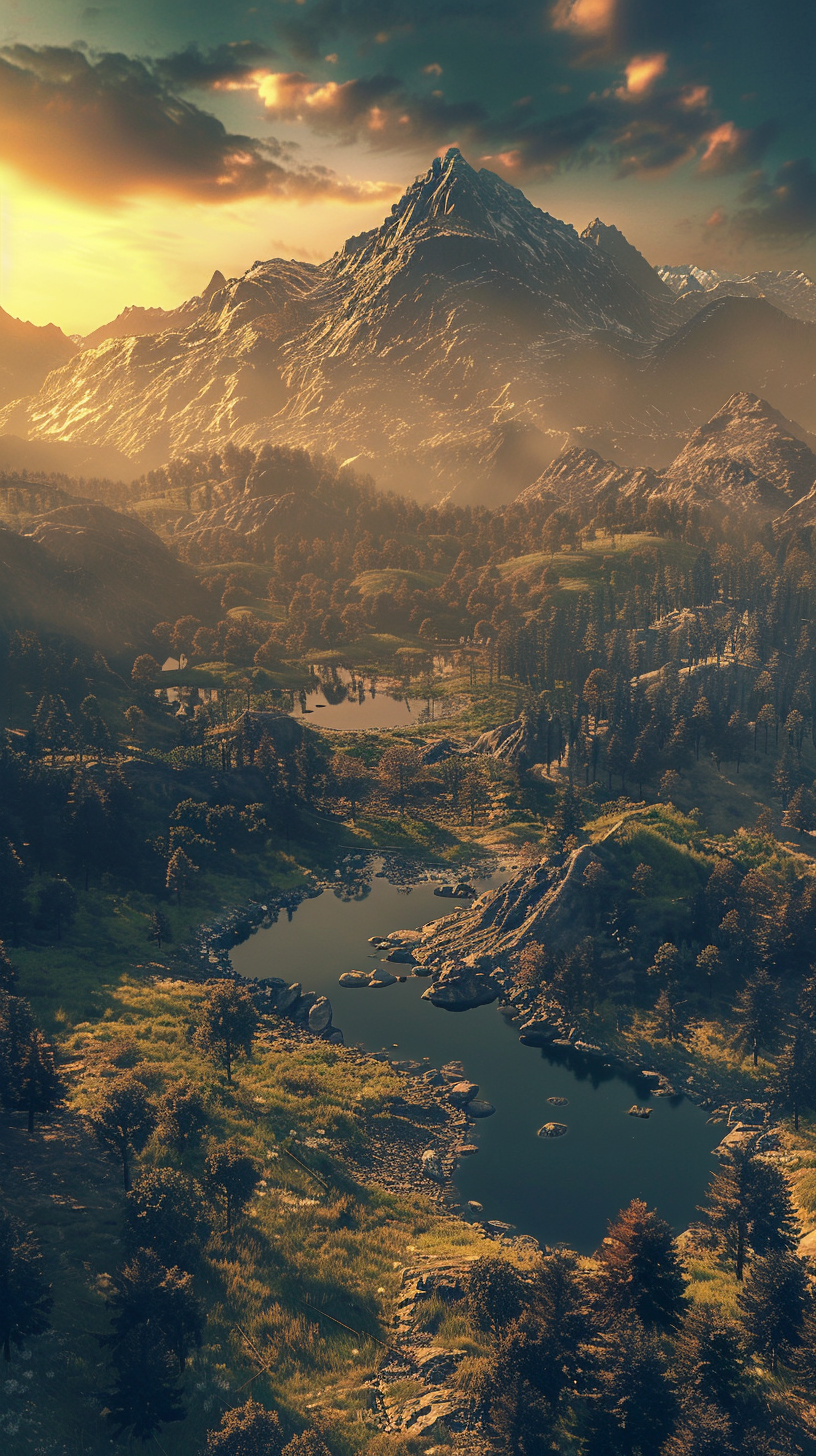 The mountains are snowy, the grass is green, the sun is shining and the scenery is magnificent.