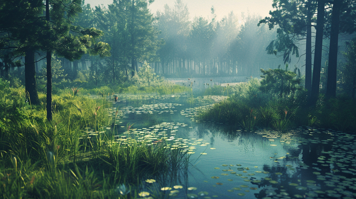 Verdant vegetation, quiet pond, interwoven light and shadow, the charm of nature is quiet and profound.