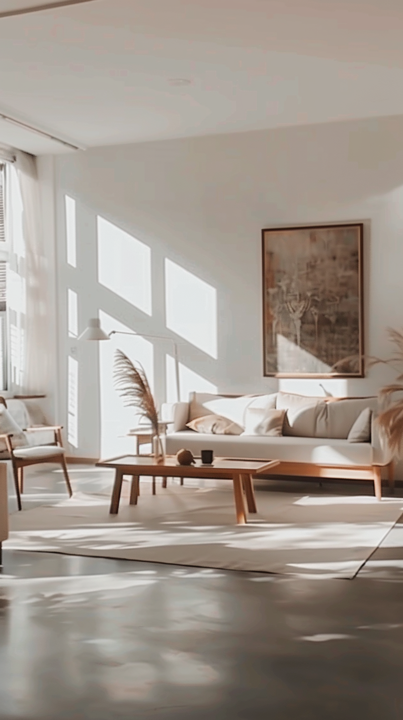 The space is bright, white walls are interlaced with light and shadow, furniture is warm and elegant, and art paintings are interspersed.