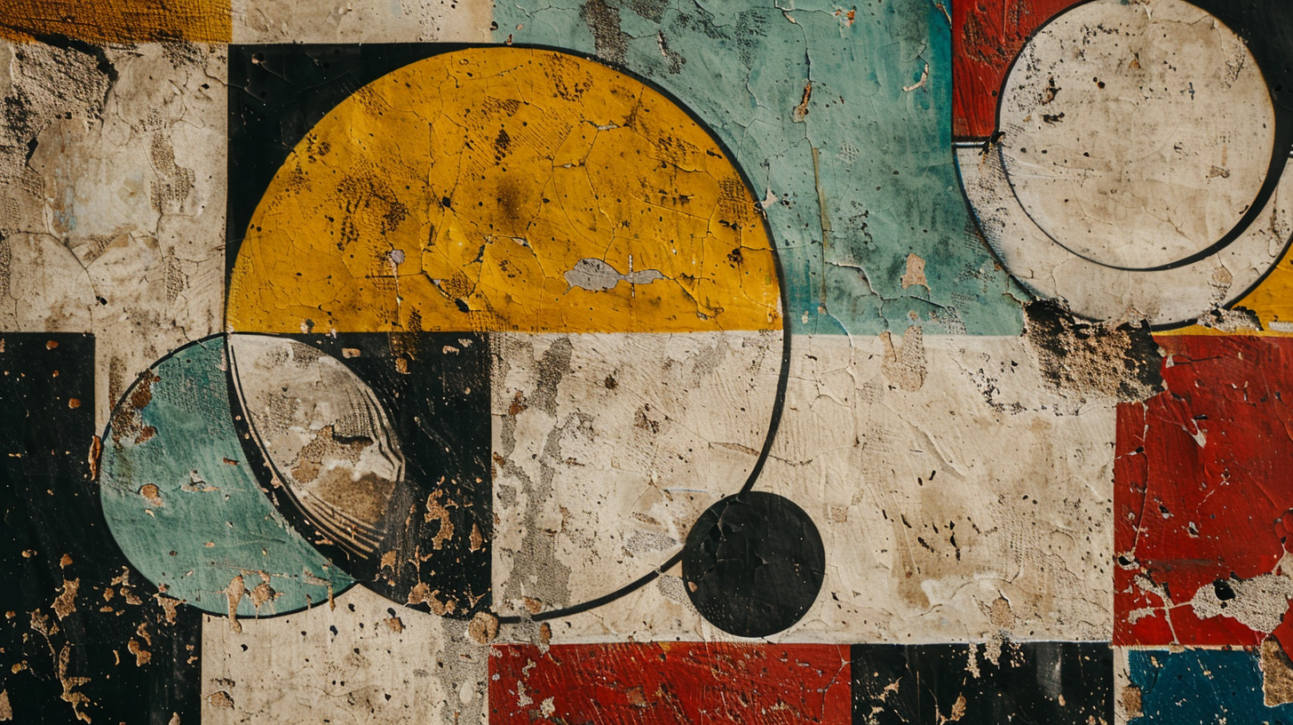 Colorful wall graffiti, geometric graphics crisscrossing, showing the beauty of abstract art.