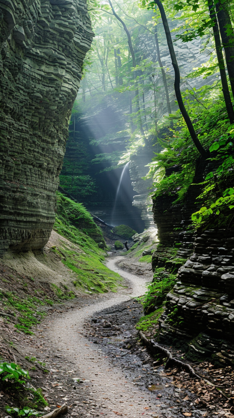 Paths zigzag through the forest, waterfalls fill with mist, and the sun dappled with green.