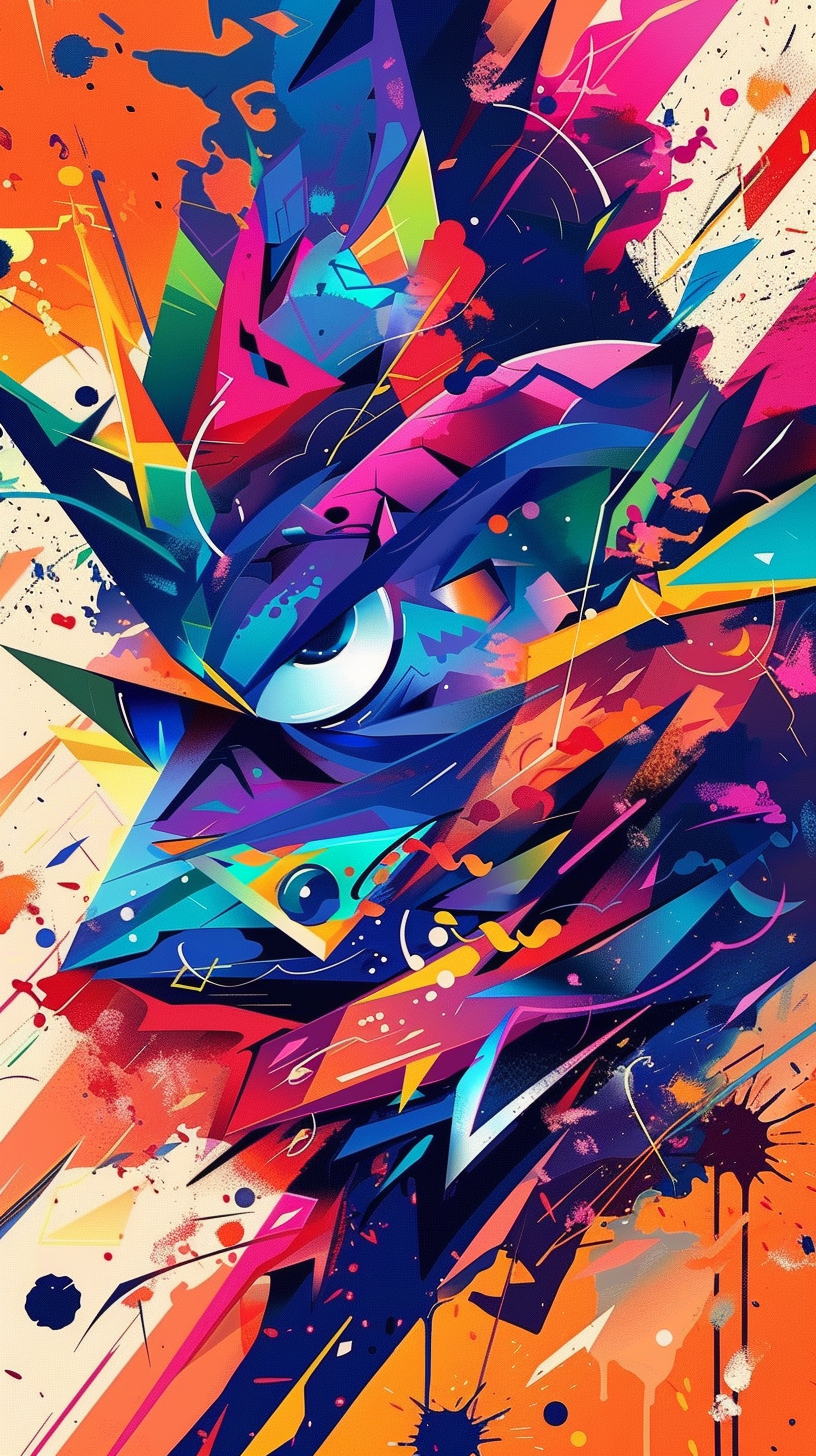 Colorful fragments fly, abstract faces leap off the page, energy flows, rhythm is bright.