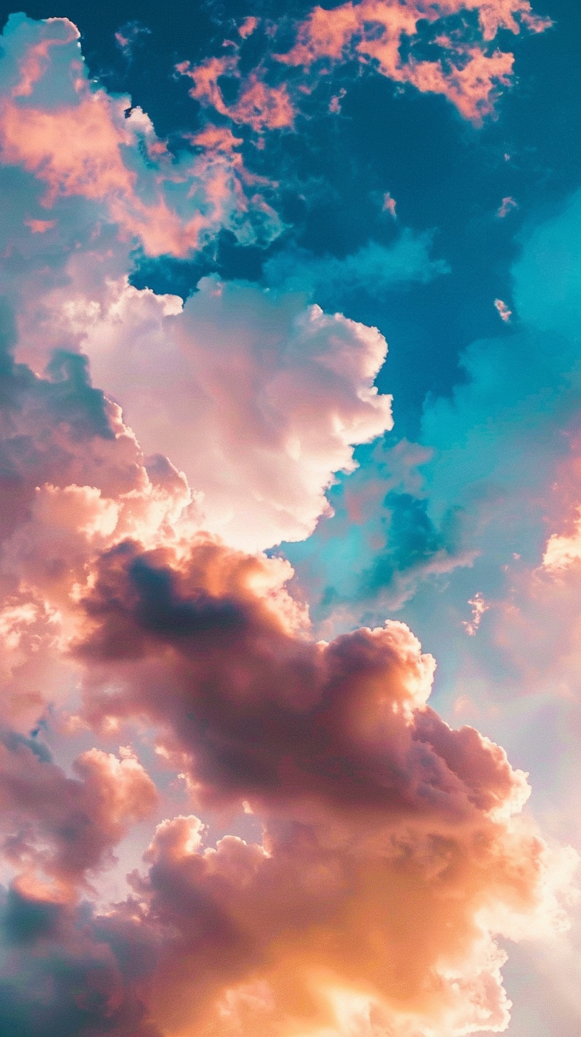 The blue sky gradually colorful clouds, fluffy thick all shapes, the sky picture is beautiful.