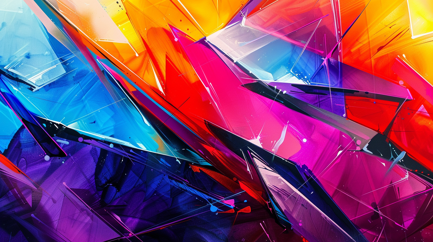 This picture is colorful and interwoven, sharp and varied in shape, full of dynamic and vitality.