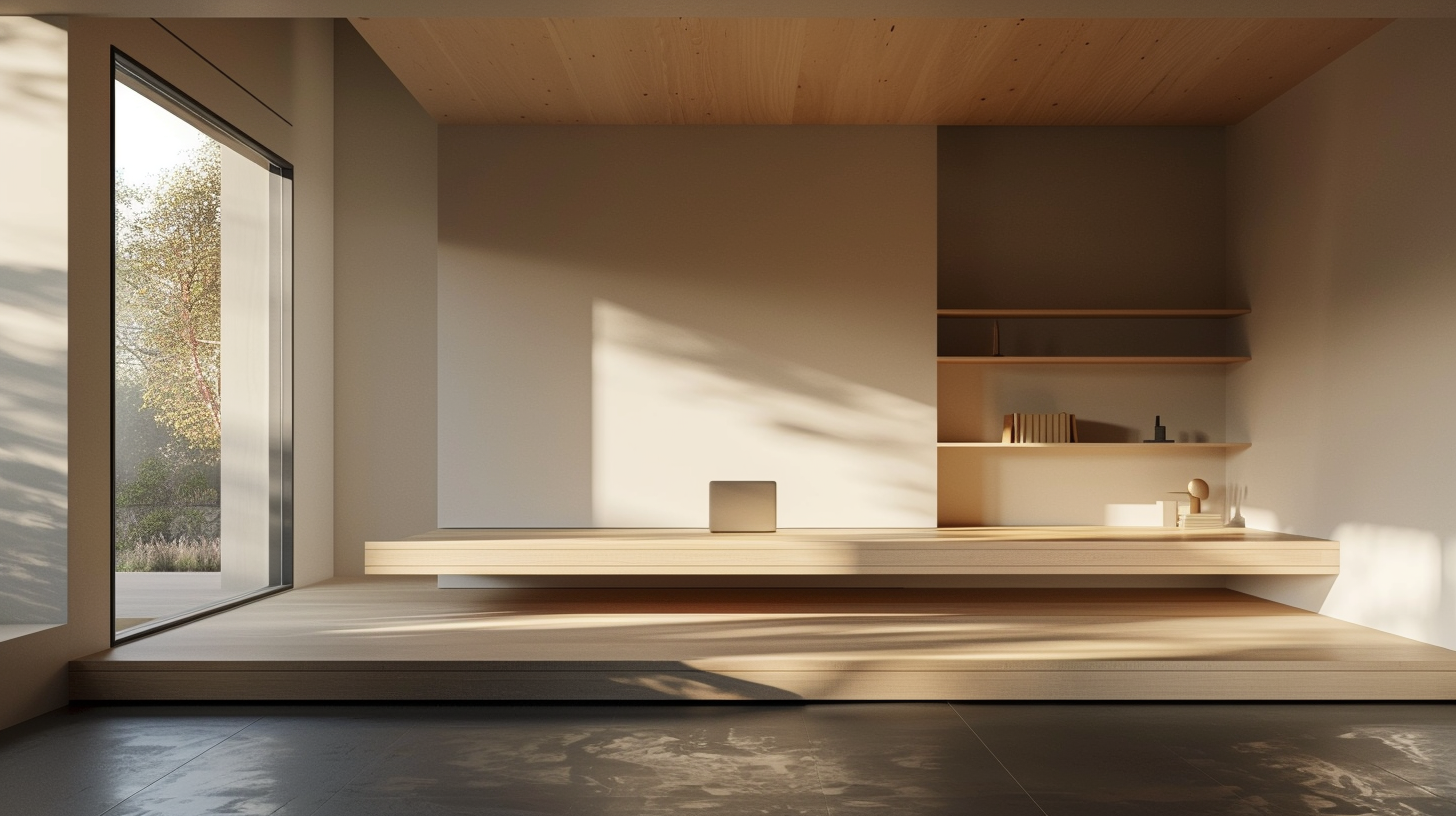The interior is simple and bright, the wooden furniture is rustic and natural, and the scenery outside is pleasant.