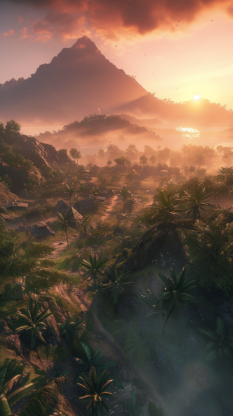 The mountains are shrouded in mist, the jungle trails are deep, and the sky is colorful.