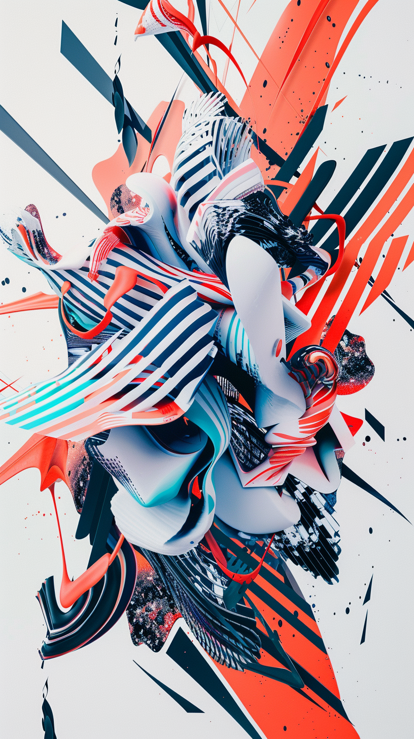 Interweaving red, blue and black, the lines flow, presenting the beauty of dynamic abstract art.