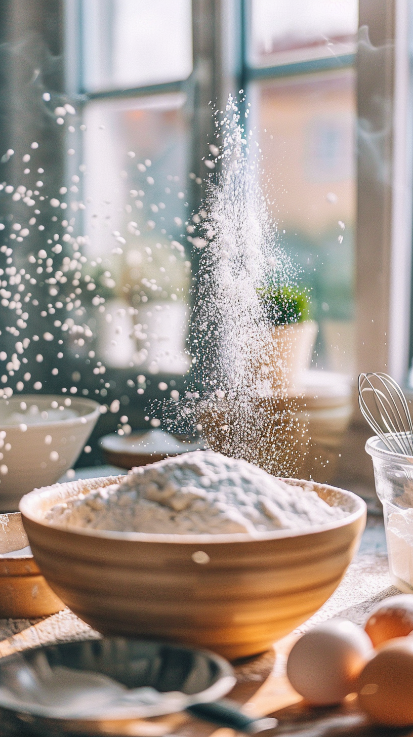 Flour fluttered in the kitchen, baked goods were scattered, and the scenery loomed out of the window.