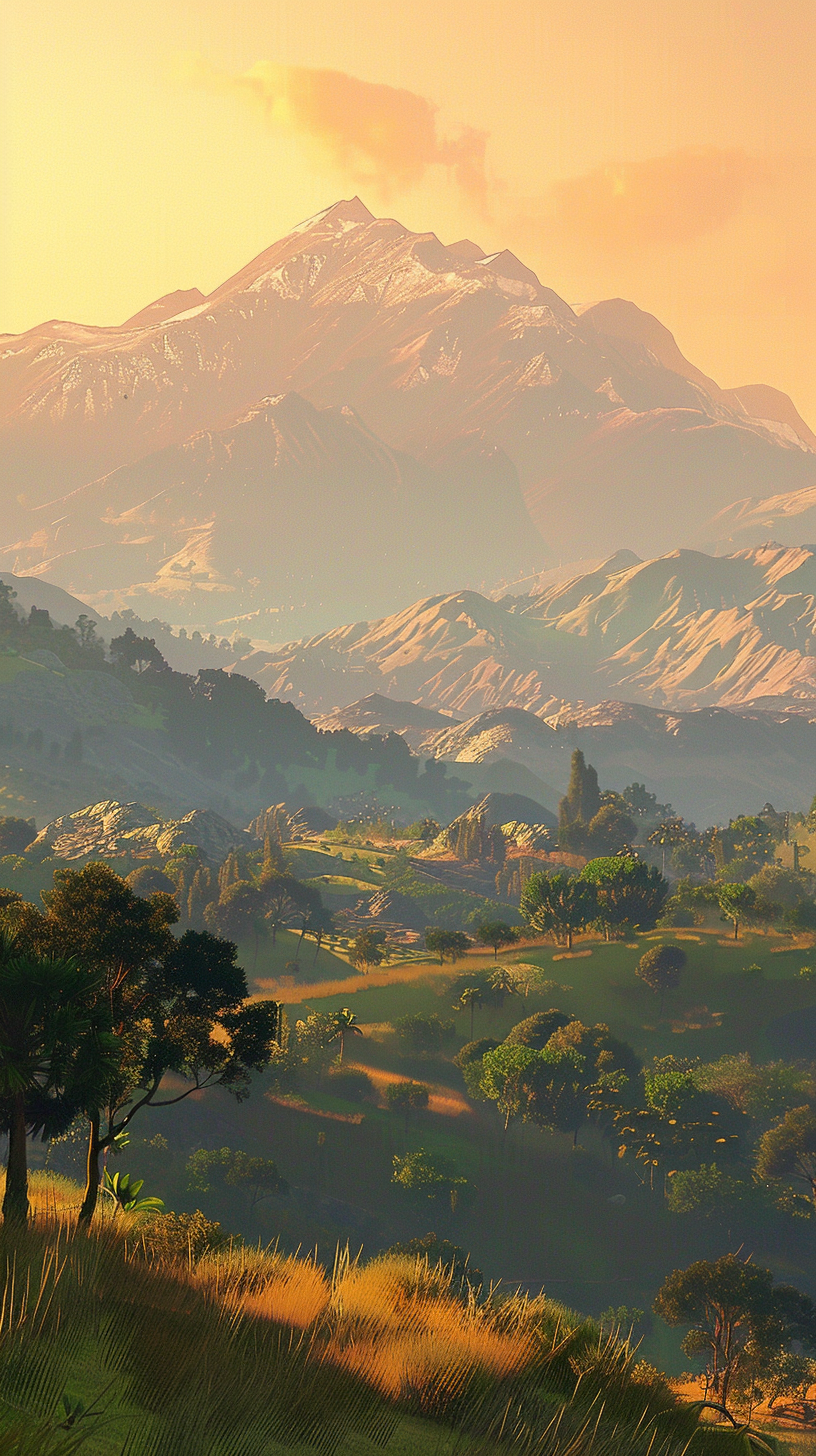 Towering mountains covered with snow, lush vegetation, golden sunsets sprinkled over the sky, mysterious quiet and picturesque.