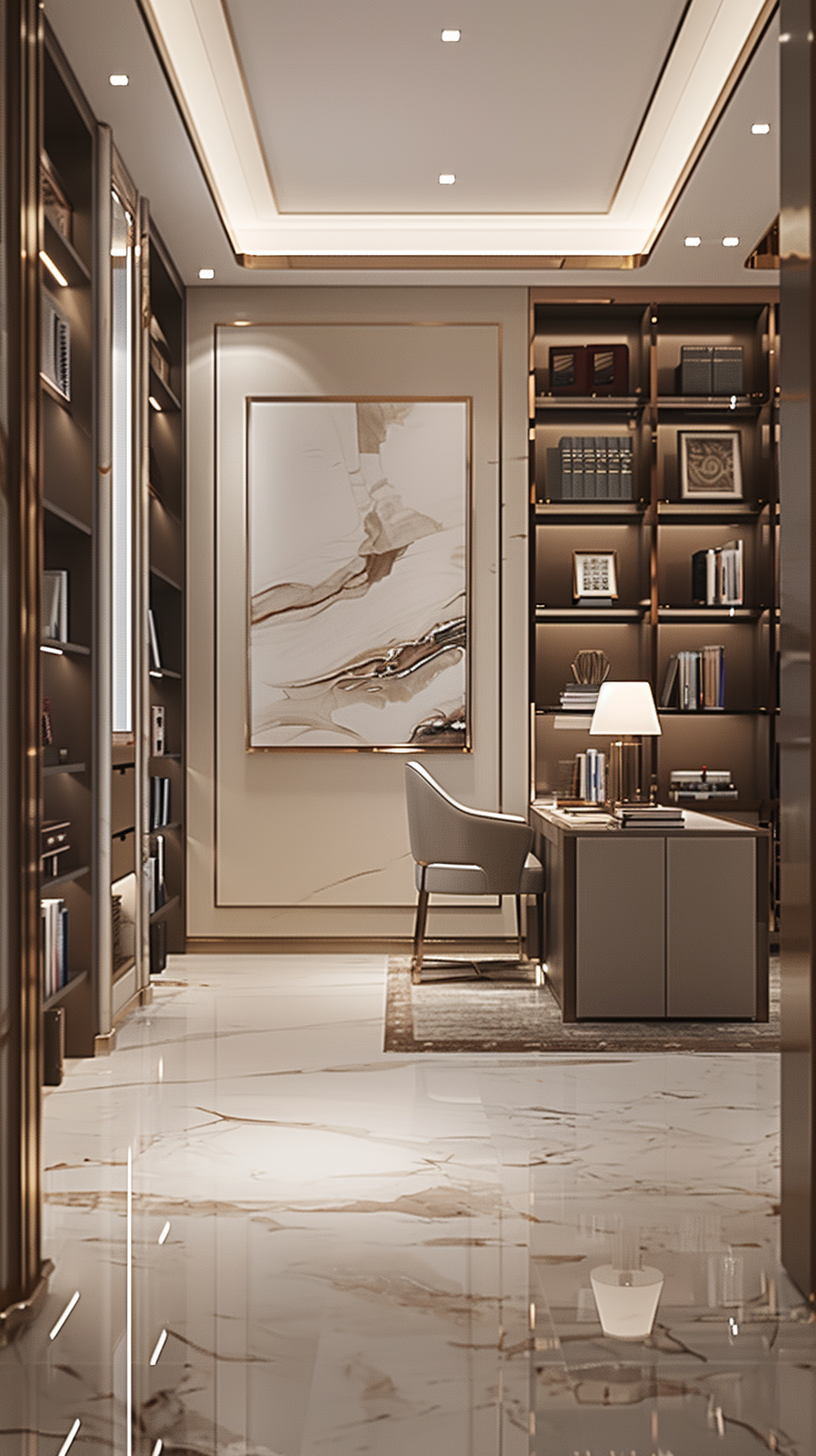 Luxurious modern interior, quiet and comfortable atmosphere, art interspersed among them.