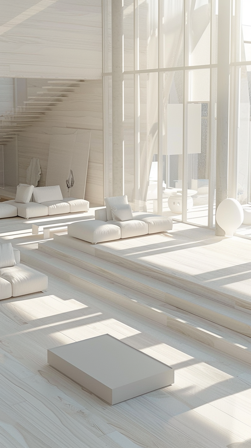 White wall window, simple furniture, spacious and quiet, light and shadow mottled interior.