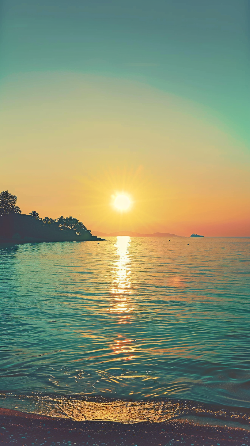 The sun was setting over the sea, and the island was a peaceful scene.