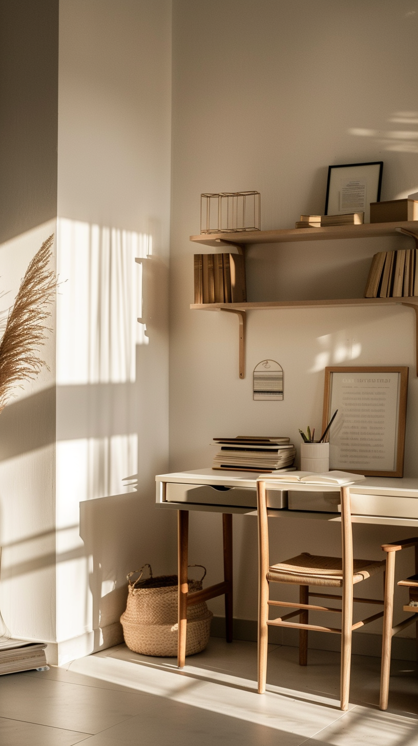 The white tables and chairs are neat, the bookshelves are full of books, and the sunshine is warm and quiet.