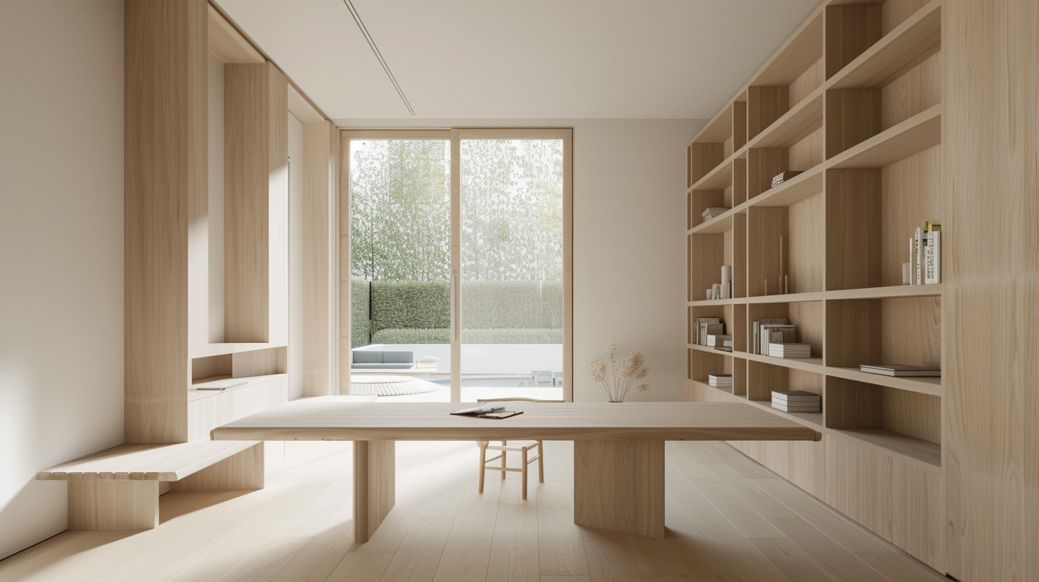 The interior is warm and comfortable, the wooden furniture is simple and hierarchical, and the green outside the window is full of peace and cleanliness.