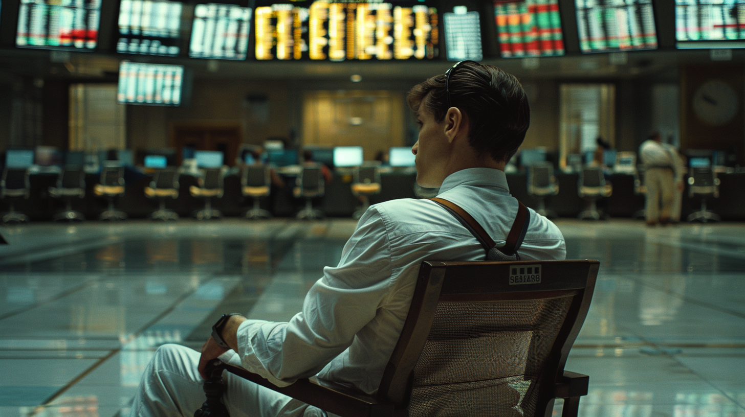 The man sits on his back in the hall, the screen data flashes, and everyone focuses on their work.