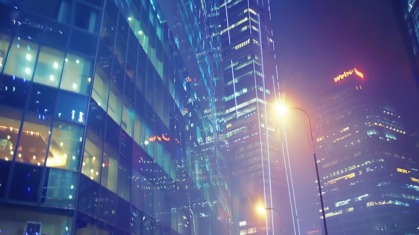 Under the night, the high-rise lights flicker, reflecting the urban prosperity, quiet and bright.