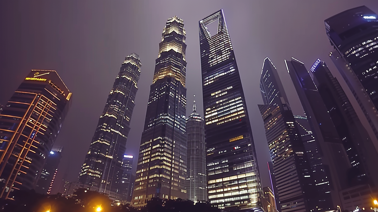 High-rise lights flashing, the night sky under the city bustling, light and shadow stagger brilliant.