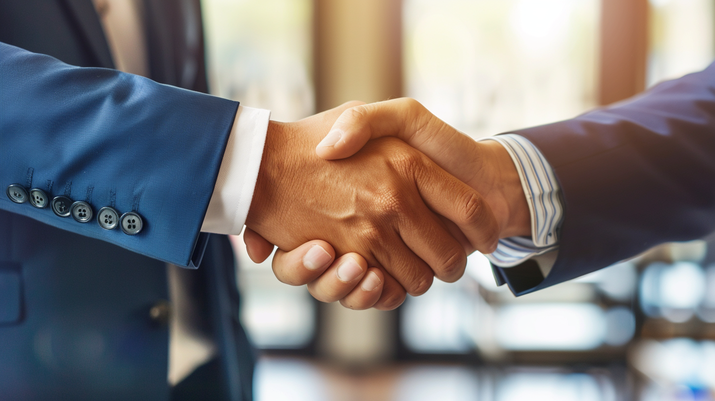 The two men shook hands and exchanged hands, dressed up, and the indoor environment was formal and solemn.