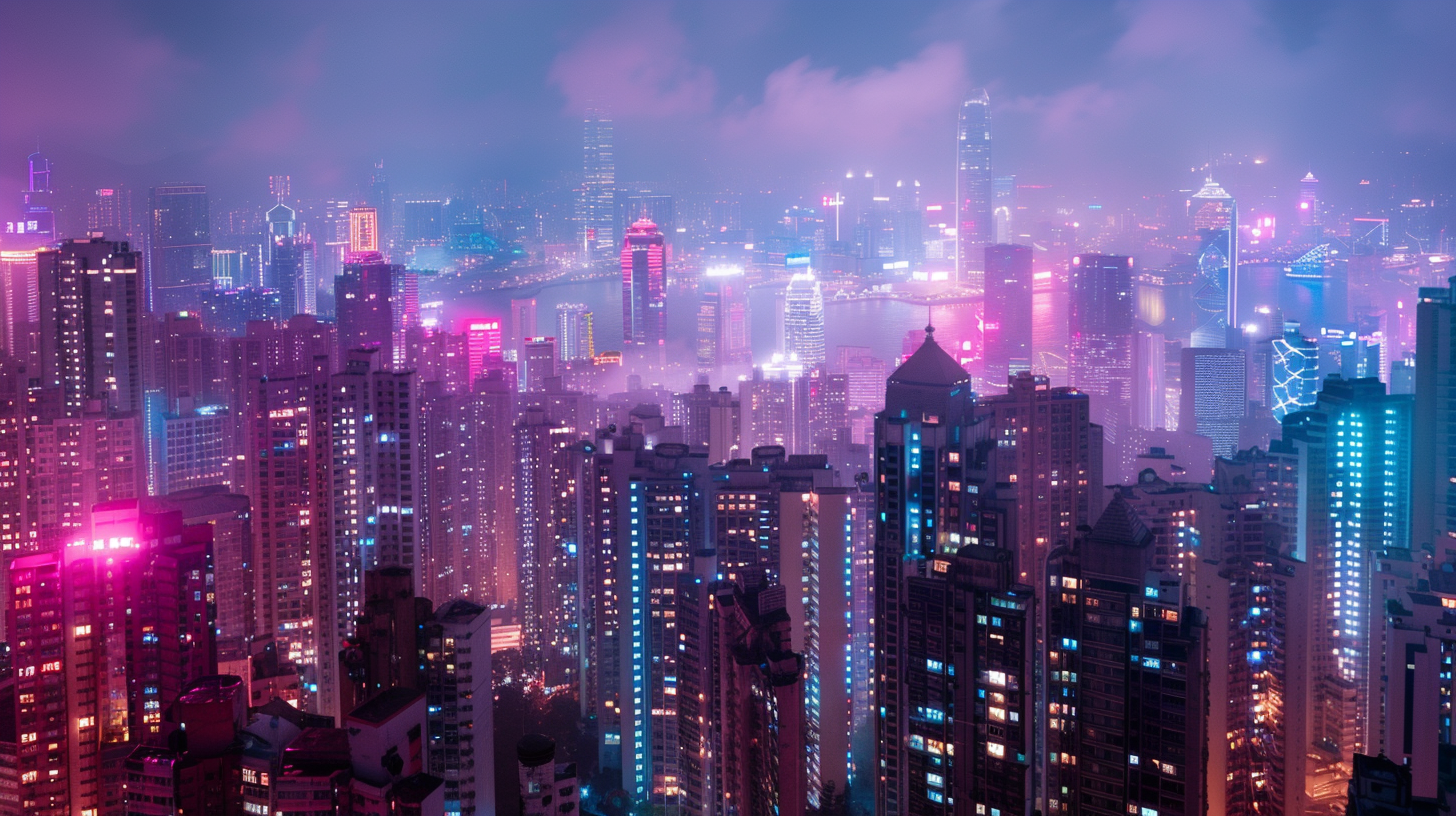 Dream night city, staggered light and shadow, strong sense of the future, no word, no one, showing the charm of science and technology.